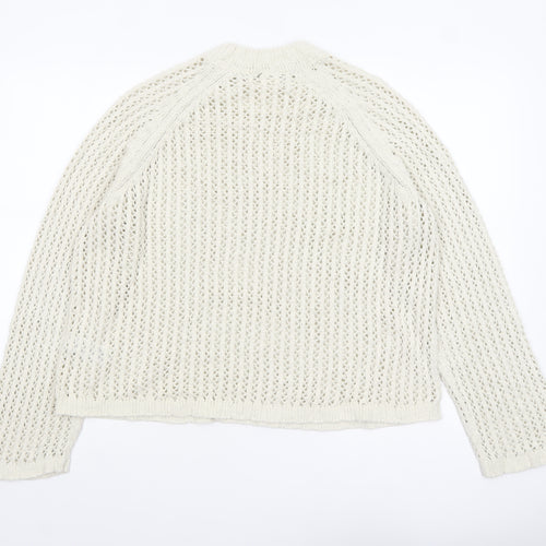 Marks and Spencer Per Una Women's Ivory Open-Knit Cotton Jumper L