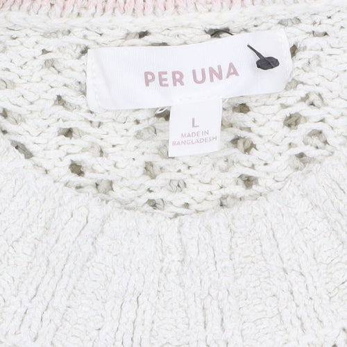 Marks and Spencer Per Una Women's Ivory Open-Knit Cotton Jumper L