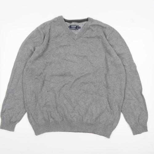 Maine New England Men's Grey Wool V-Neck Pullover Jumper XL