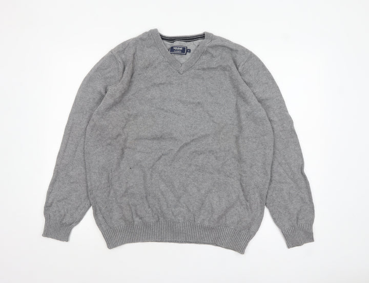 Maine New England Men's Grey Wool V-Neck Pullover Jumper XL