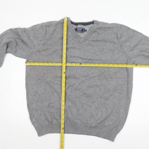 Maine New England Men's Grey Wool V-Neck Pullover Jumper XL