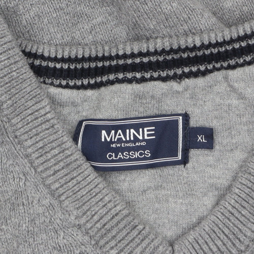 Maine New England Men's Grey Wool V-Neck Pullover Jumper XL