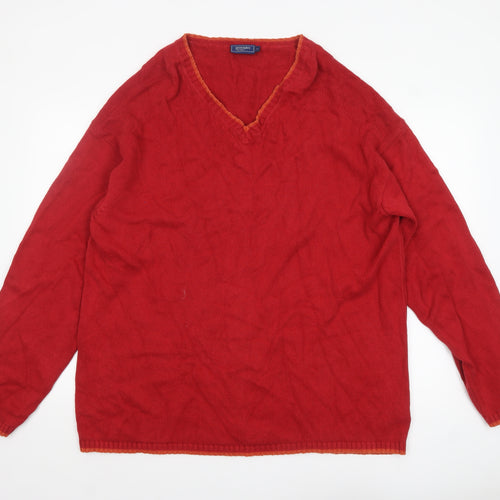 Principles Men Red Cotton V-Neck Pullover Jumper Size L