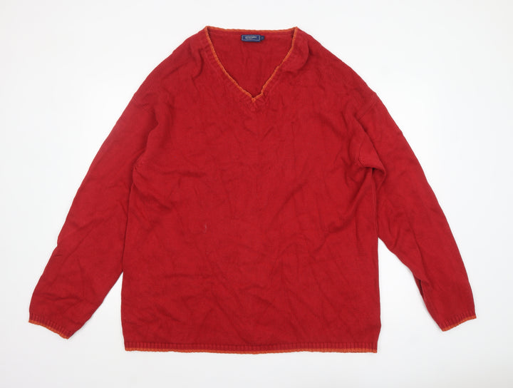 Principles Men Red Cotton V-Neck Pullover Jumper Size L