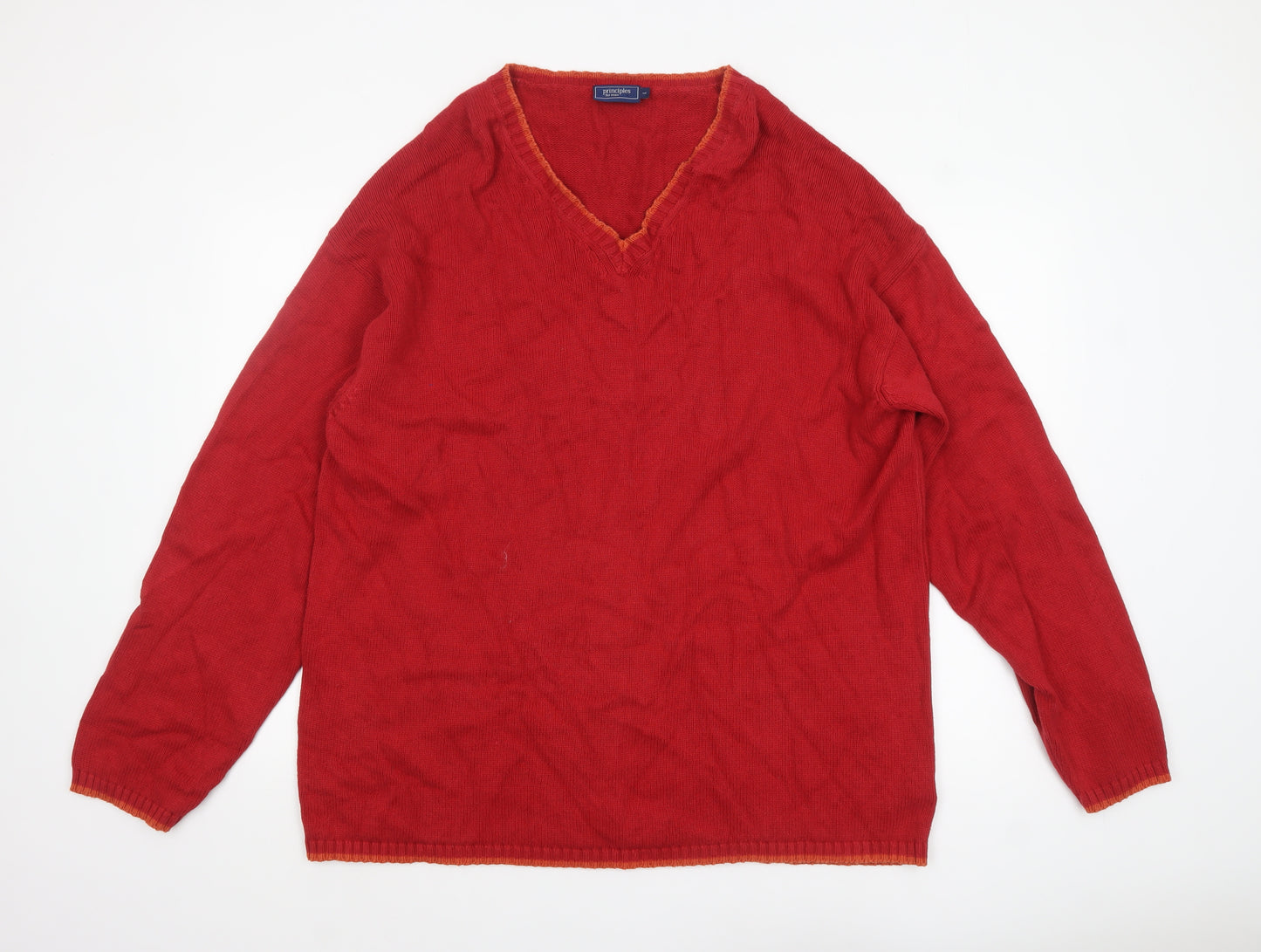 Principles Men Red Cotton V-Neck Pullover Jumper Size L
