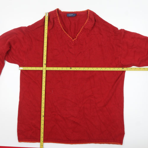 Principles Men Red Cotton V-Neck Pullover Jumper Size L