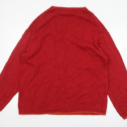Principles Men Red Cotton V-Neck Pullover Jumper Size L