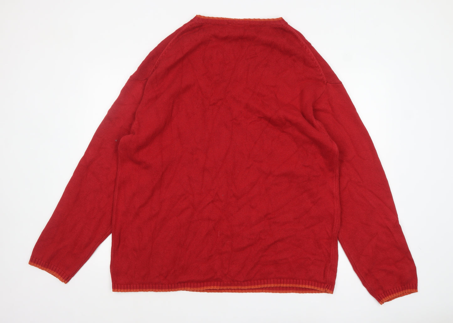 Principles Men Red Cotton V-Neck Pullover Jumper Size L