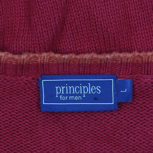 Principles Men Red Cotton V-Neck Pullover Jumper Size L