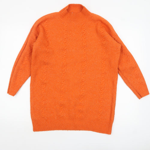 Tu Womens Orange Cable-Knit Mock Neck Jumper Size 12
