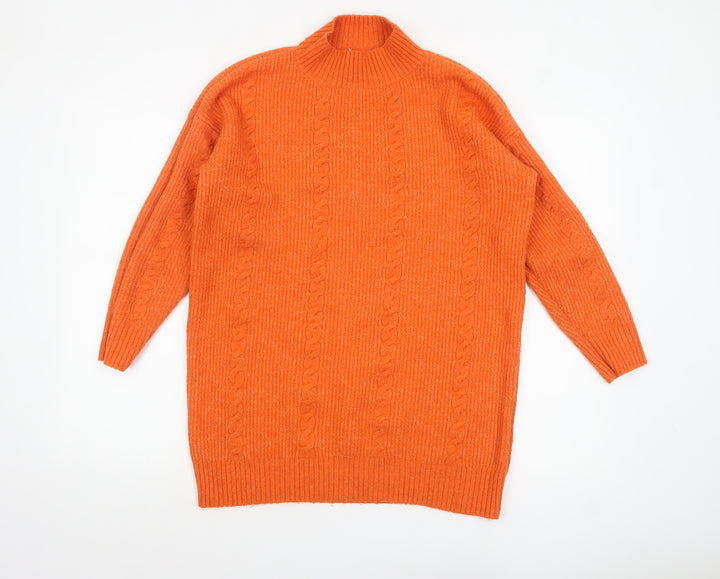 Tu Womens Orange Cable-Knit Mock Neck Jumper Size 12