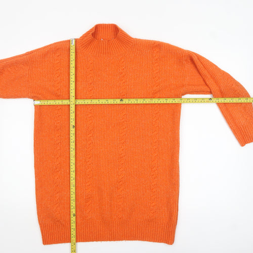 Tu Womens Orange Cable-Knit Mock Neck Jumper Size 12