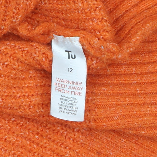 Tu Womens Orange Cable-Knit Mock Neck Jumper Size 12