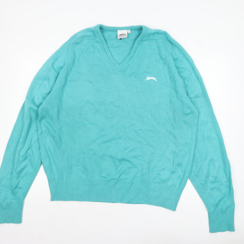 Slazenger Men Blue XL V-Neck Acrylic Classic Knit Jumper