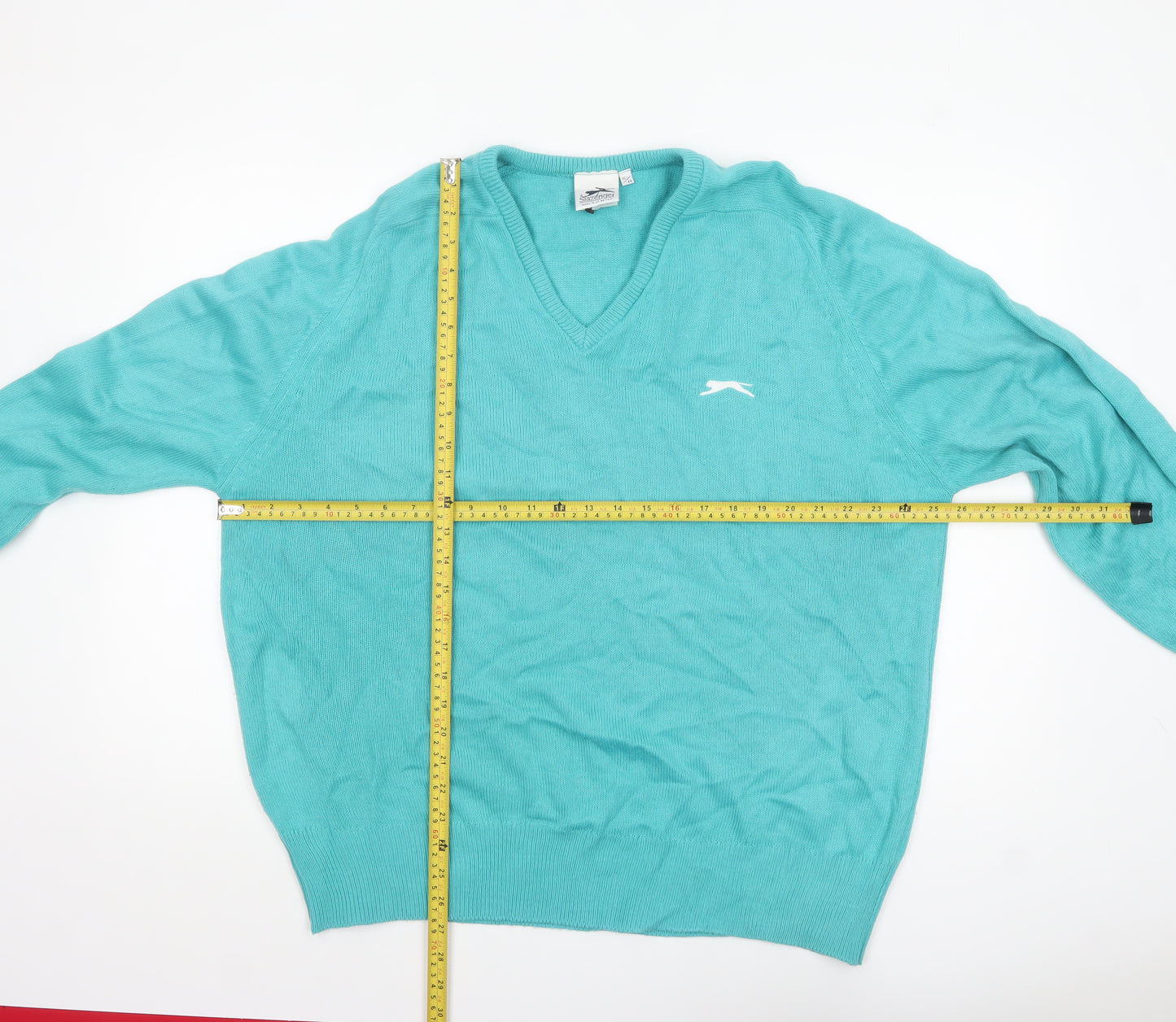 Slazenger Men Blue XL V-Neck Acrylic Classic Knit Jumper