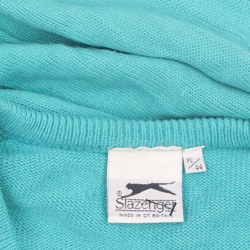 Slazenger Men Blue XL V-Neck Acrylic Classic Knit Jumper