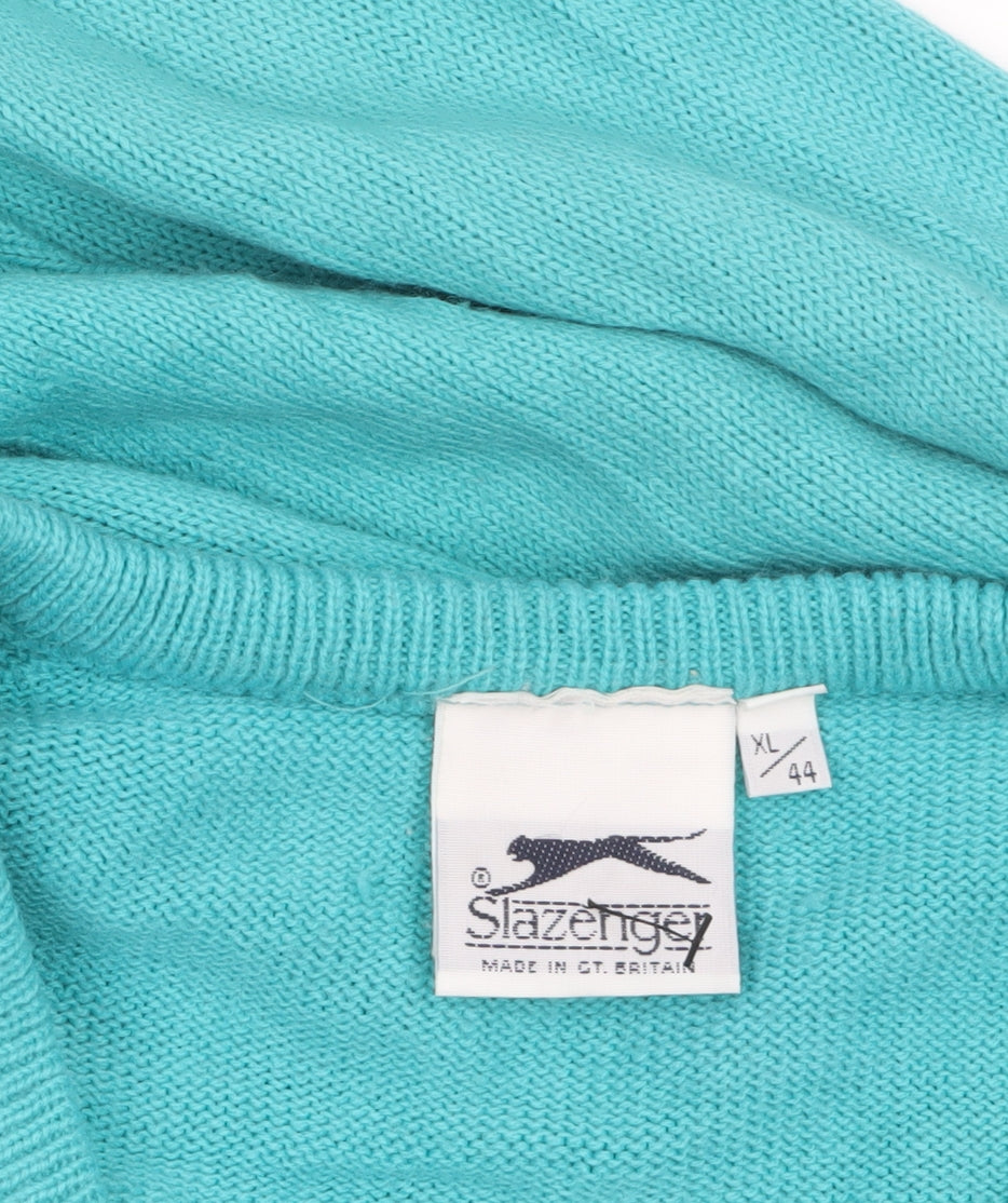 Slazenger Men Blue XL V-Neck Acrylic Classic Knit Jumper