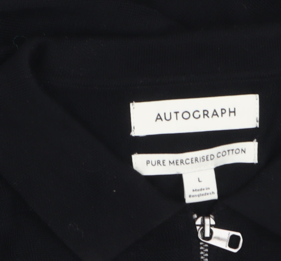 Marks and Spencer Men's Black L Collared Half Zip Cotton Jumper