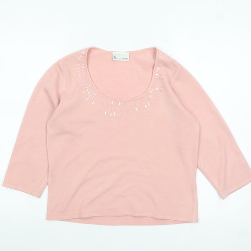 BHS Women’s Pink Petite Sequin Scoop Neck 3/4 Sleeve Jumper Size 14