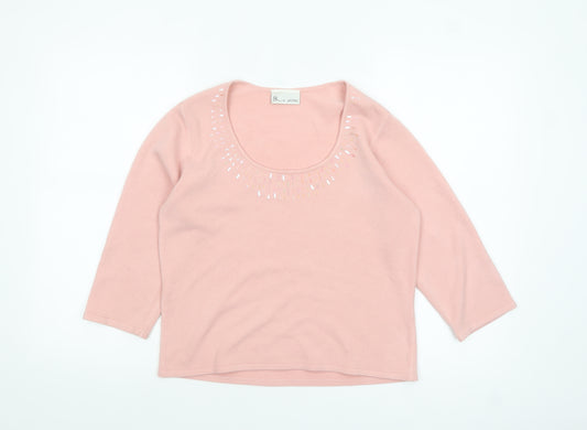 BHS Women’s Pink Petite Sequin Scoop Neck 3/4 Sleeve Jumper Size 14