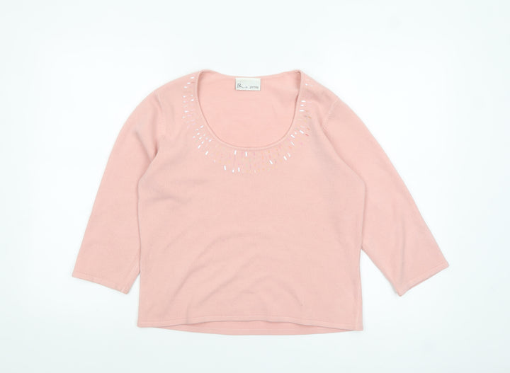 BHS Women’s Pink Petite Sequin Scoop Neck 3/4 Sleeve Jumper Size 14