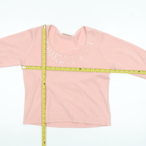 BHS Women’s Pink Petite Sequin Scoop Neck 3/4 Sleeve Jumper Size 14