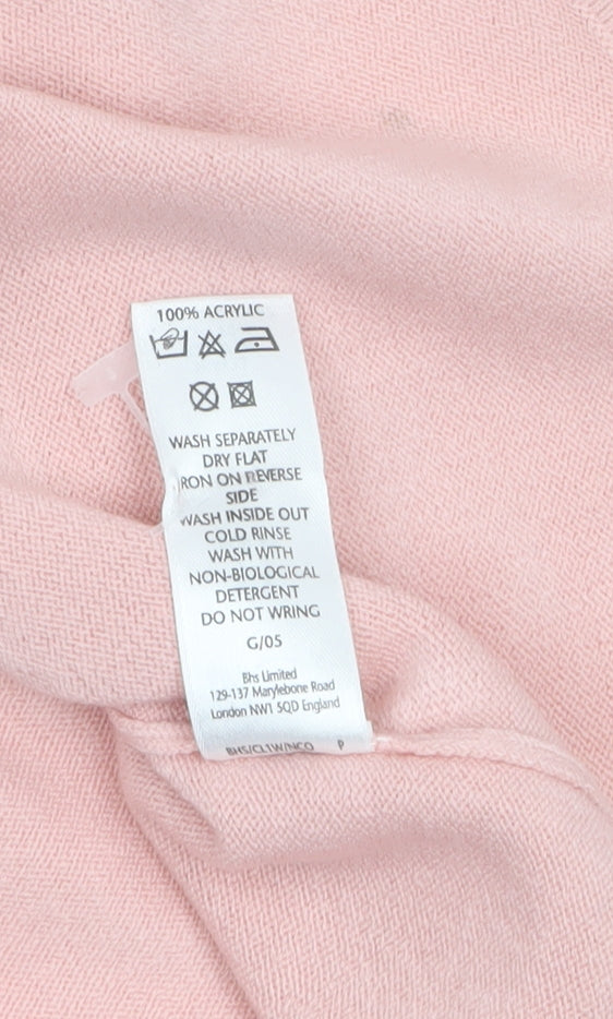 BHS Women’s Pink Petite Sequin Scoop Neck 3/4 Sleeve Jumper Size 14