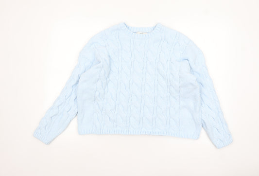 Marks and Spencer Women’s Blue Cable-Knit Crew Neck Jumper L