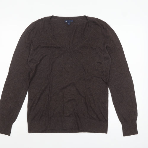 Gap Womens Brown V-Neck Long Sleeve Cotton Knit Pullover Jumper M