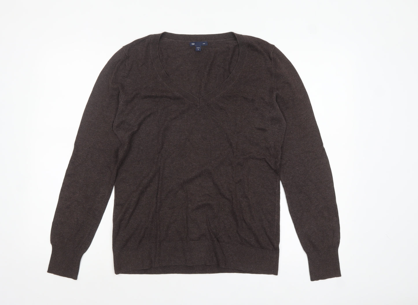 Gap Womens Brown V-Neck Long Sleeve Cotton Knit Pullover Jumper M
