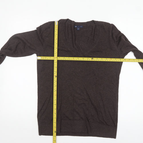 Gap Womens Brown V-Neck Long Sleeve Cotton Knit Pullover Jumper M