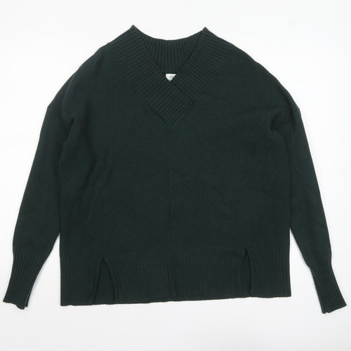 River Island Women’s Green V-Neck Relaxed Knit Jumper Size M