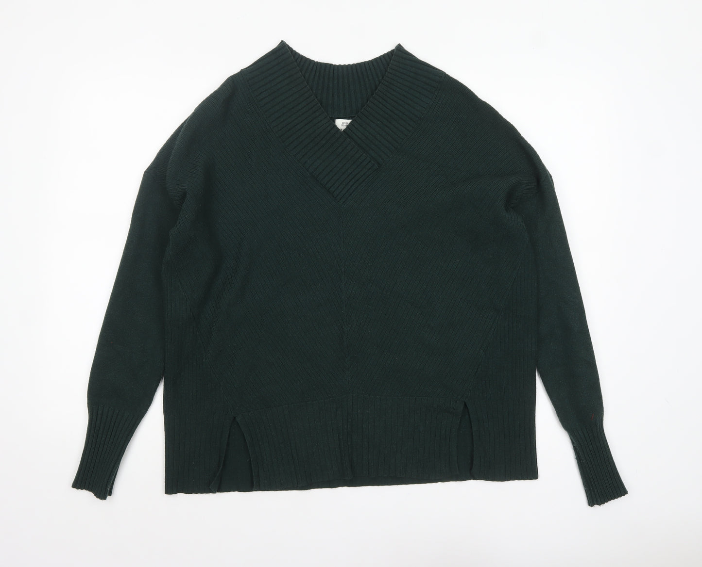 River Island Women’s Green V-Neck Relaxed Knit Jumper Size M