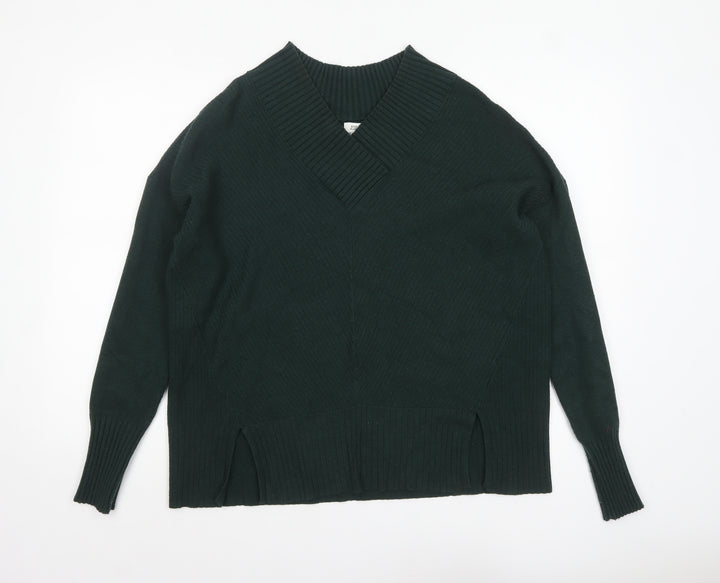 River Island Women’s Green V-Neck Relaxed Knit Jumper Size M
