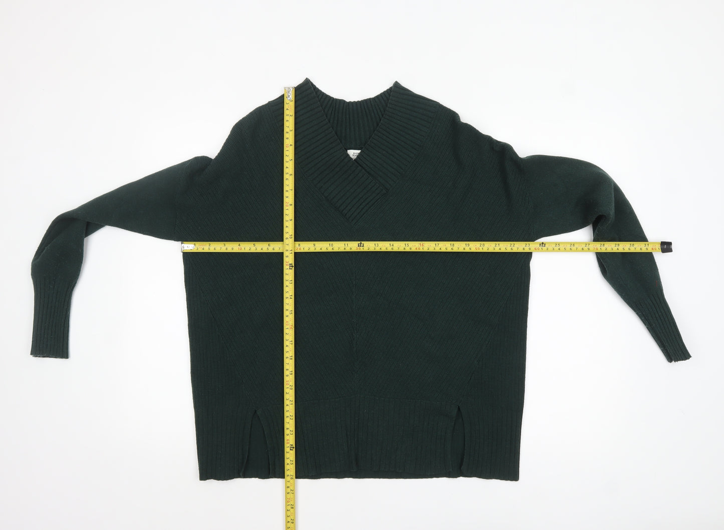 River Island Women’s Green V-Neck Relaxed Knit Jumper Size M