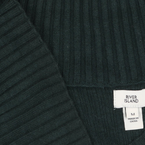 River Island Women’s Green V-Neck Relaxed Knit Jumper Size M