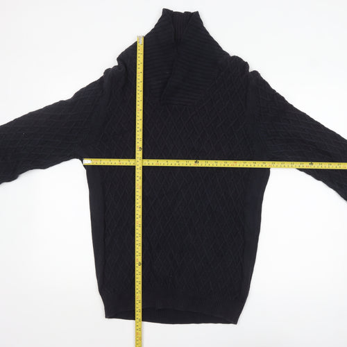 Massimo Dutti Men’s Black Cotton Cable Knit Roll Neck Jumper L