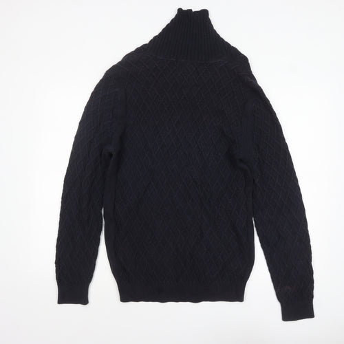 Massimo Dutti Men’s Black Cotton Cable Knit Roll Neck Jumper L
