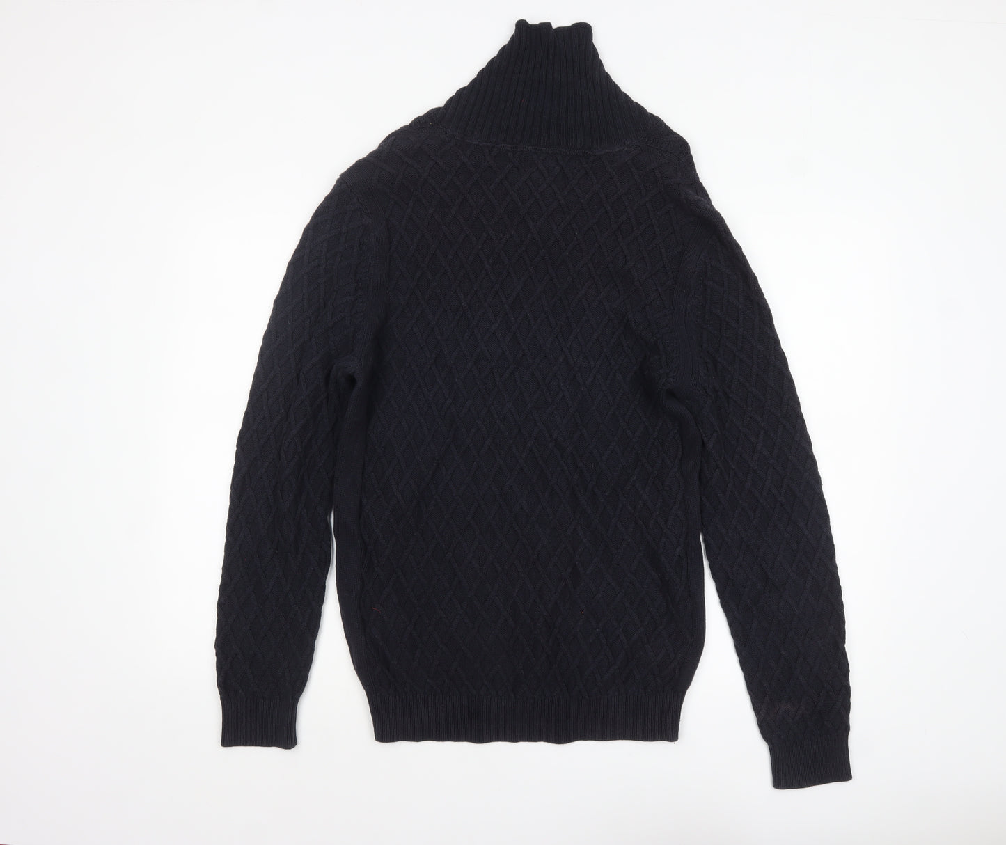 Massimo Dutti Men’s Black Cotton Cable Knit Roll Neck Jumper L