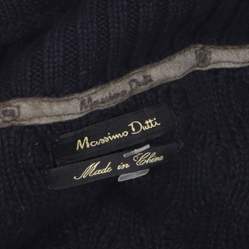 Massimo Dutti Men’s Black Cotton Cable Knit Roll Neck Jumper L