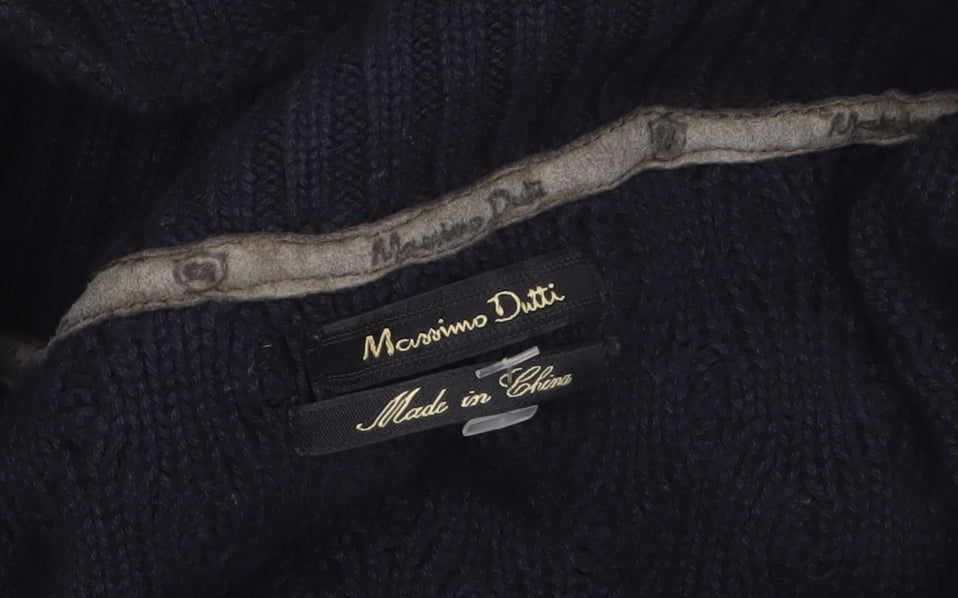 Massimo Dutti Men’s Black Cotton Cable Knit Roll Neck Jumper L