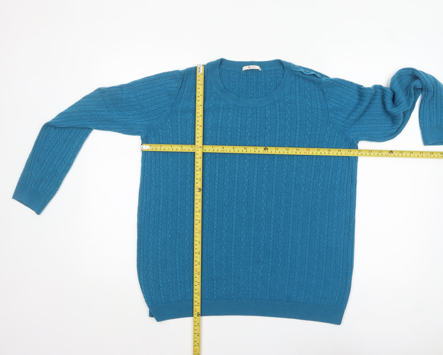 Tu Women Blue Size 20 Cable Knit Crew Neck Jumper