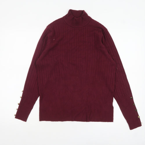 Marks and Spencer Women Red Mock Neck Ribbed Knit Jumper Size 18