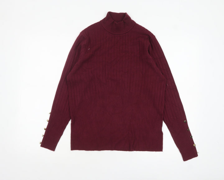 Marks and Spencer Women Red Mock Neck Ribbed Knit Jumper Size 18