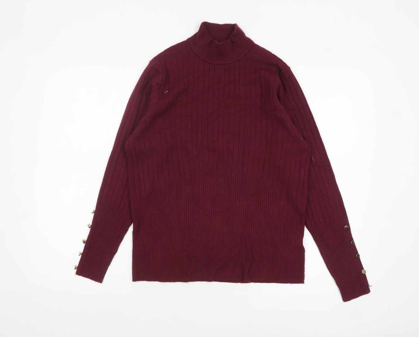 Marks and Spencer Women Red Mock Neck Ribbed Knit Jumper Size 18
