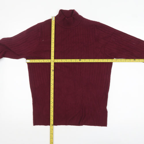 Marks and Spencer Women Red Mock Neck Ribbed Knit Jumper Size 18