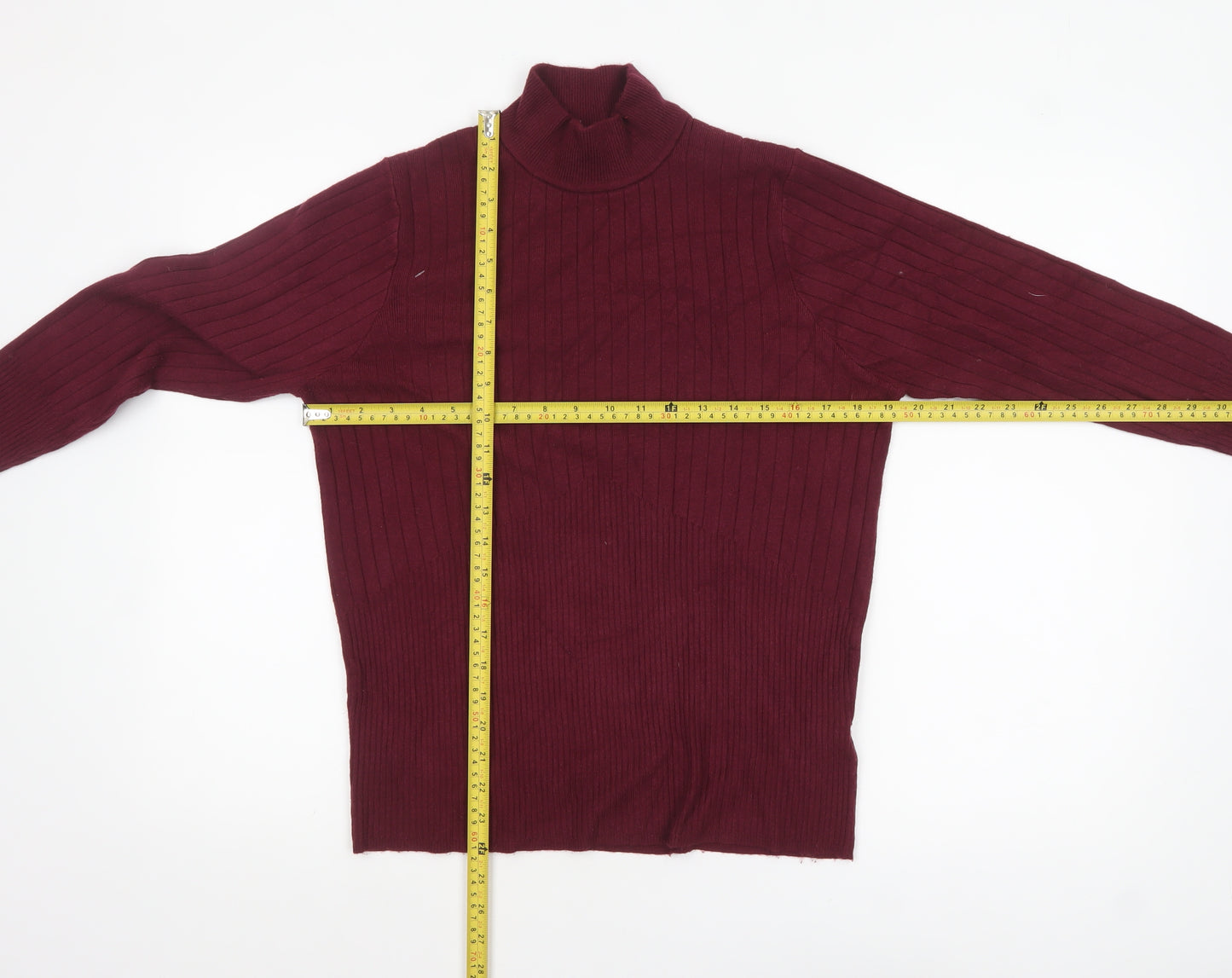 Marks and Spencer Women Red Mock Neck Ribbed Knit Jumper Size 18
