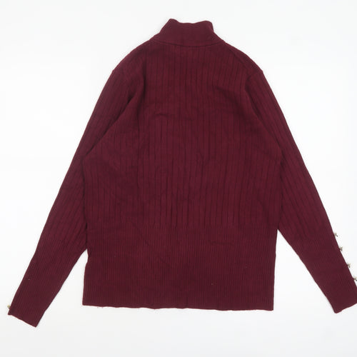 Marks and Spencer Women Red Mock Neck Ribbed Knit Jumper Size 18