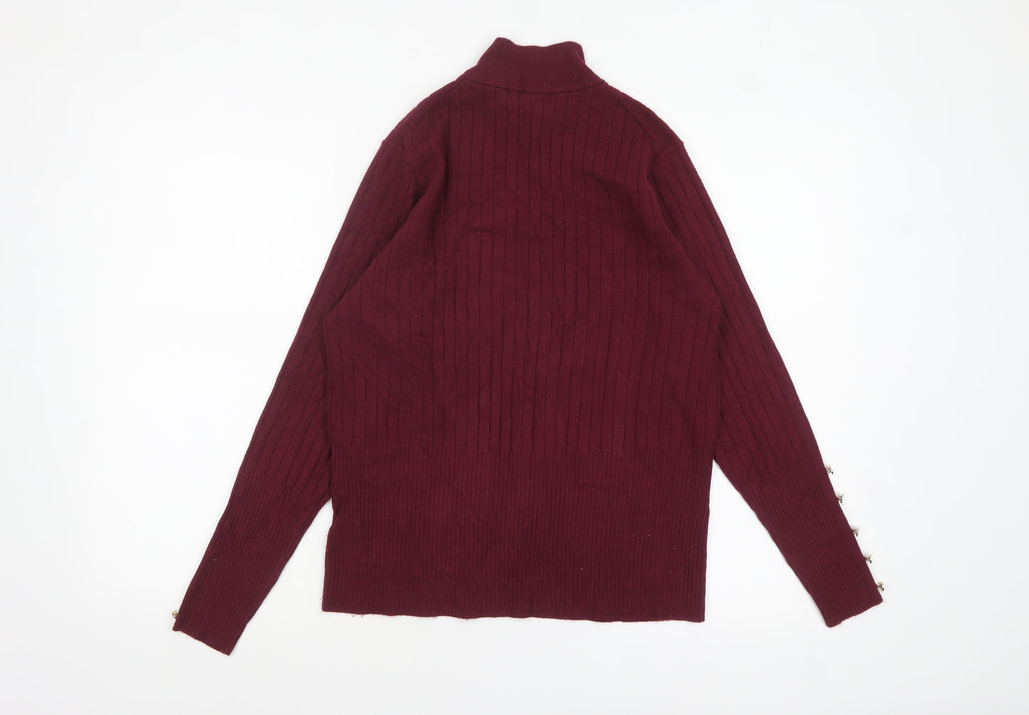 Marks and Spencer Women Red Mock Neck Ribbed Knit Jumper Size 18