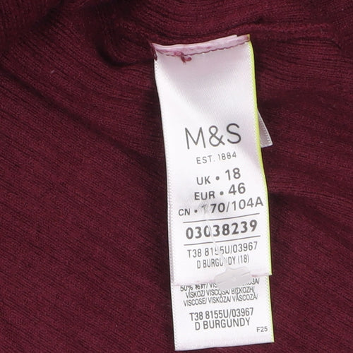 Marks and Spencer Women Red Mock Neck Ribbed Knit Jumper Size 18